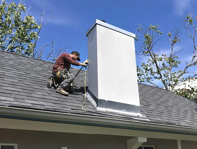 Laguna Niguel Chimney Sweep team member finishing chimney construction in Laguna Niguel, CA