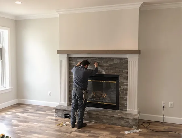Laguna Niguel Chimney Sweep finishing a custom fireplace install in Laguna Niguel, CA